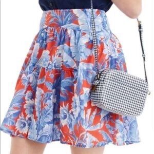 J. CREW Ratti Rio Tiered Mini Skirt Tropical Floral Red White Blue Size 6